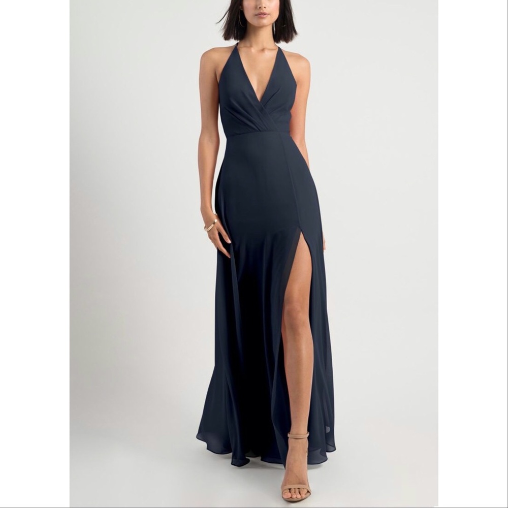 Jenny Yoo Bryce Surplice V-Neck Slit Chiffon Gown